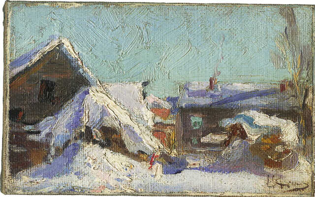 Фешин Николай Иванович. Зимний пейзаж. Дома в сугробах 